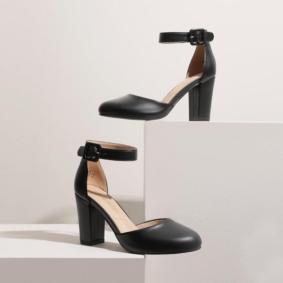 Dream Pairs Women  Black-pu Faux Suede Block High Heel Closed Toe Sandal - Picture 7 of 7